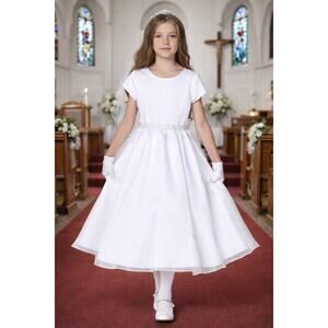 NEW Girls First Holy Communion Dress Size 6 - Satin & Crystal Organza Tea-Length